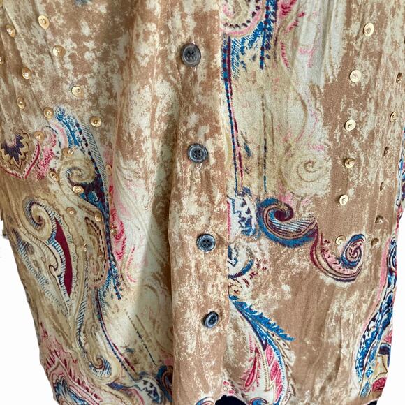 Agora Multicolor Print / Animal Print Accent Blouse MED Boho Gypsy Fairy Artsy - Picture 7 of 11